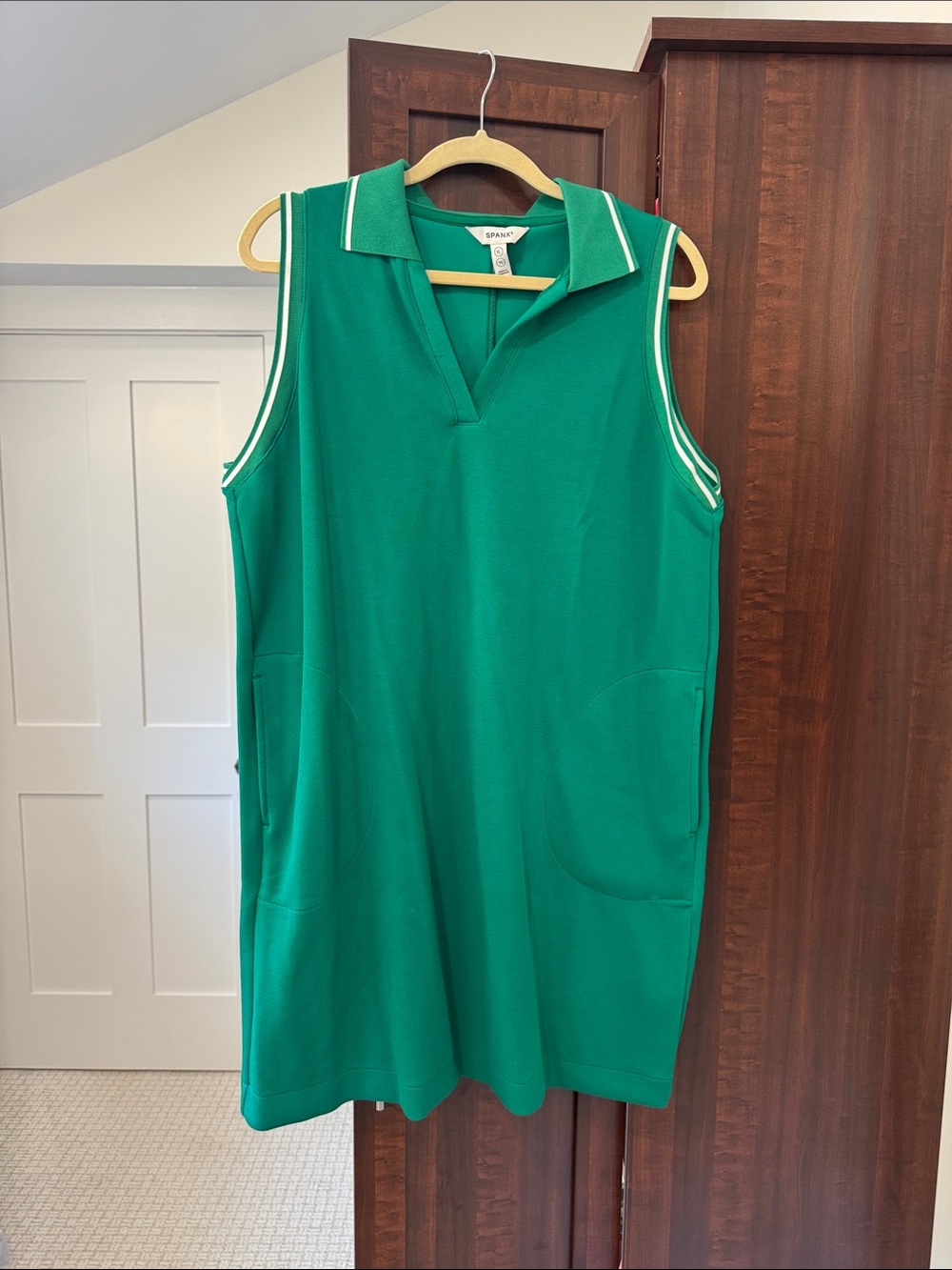 SPANX Emerald Green Sleeveless Polo Mini Dress with White Trim